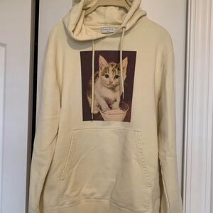 Sandro Cream Hoodie with Kitten Print